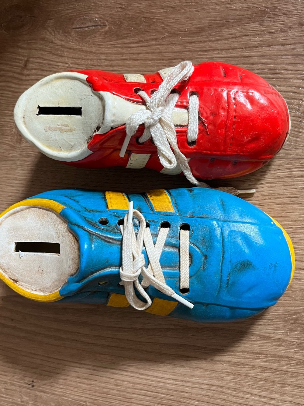 Vintage Ceramic Cleats Piggy Banks Football Soccer Baseball Shoes Blue Red Japan